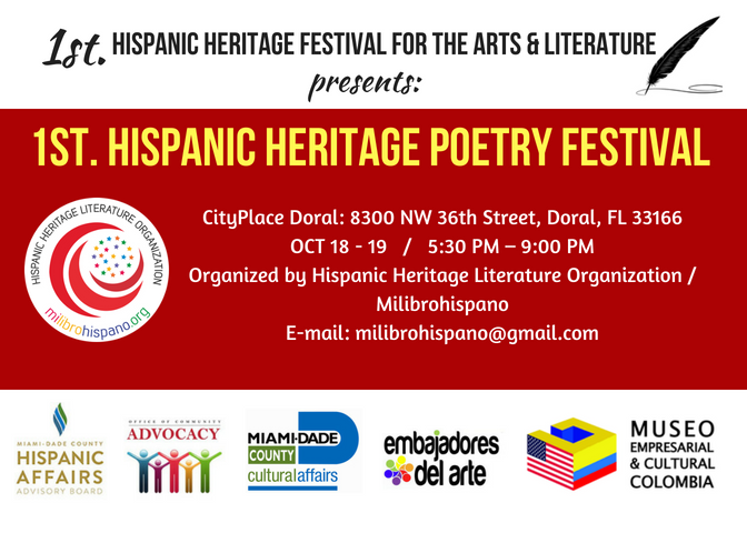 HHLO / Milibrohispano anuncia el 1st. Hispanic Heritage Poetry Festival - Octubre 18-19, 2018