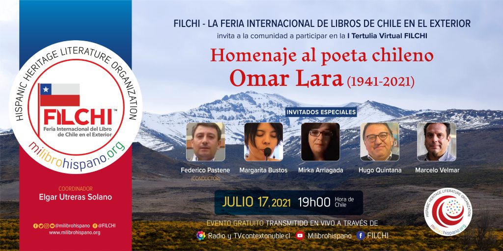 El sábado 17 de julio, a eso de las 19 hrs., tuvo ocasión la 1ra Tertulia de FILCHI, Feria Internacional del Libro de Chile en el Exterior, a través de la señal on-line de Radio TV CONTEXTO ÑUBLE, con la participación de notables invitados de la actualidad de la poesía chilena.